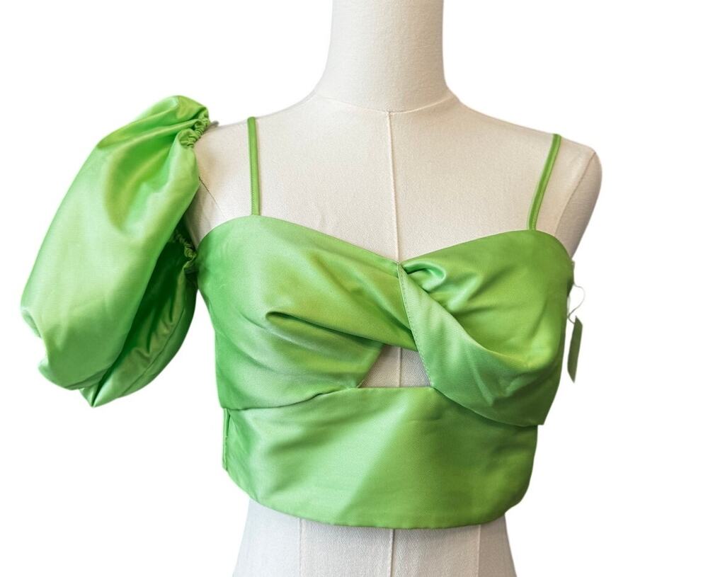ASOS DESIGN Nordstrom Women's Lime Green Cropped Puff Ball Sleeve Top Size 4